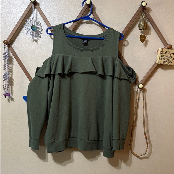 Torrid Olive Green Cold Shoulder Sweatshirt - Picture 1 of 5